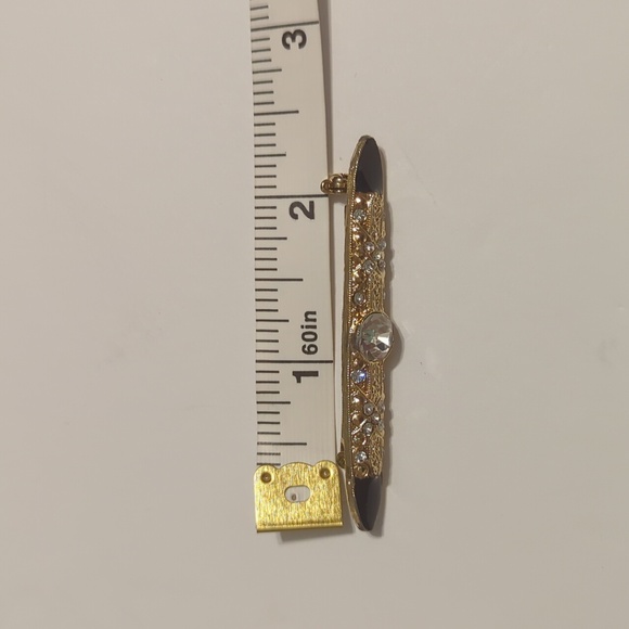 1928 Brand Rhinestones Set in Gold-toned Brooch w/ Black Enamel - Picture 4 of 4